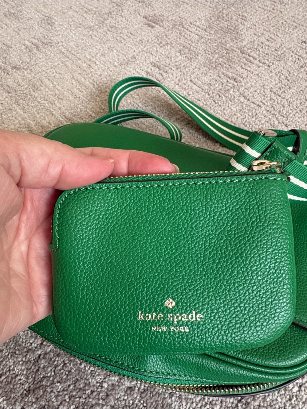 kate spade ♠️ Pebbled Leather Crossbody with Striped Strap and Coin Pouch - Picture 9 of 13